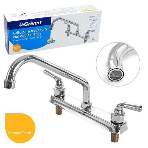 Double Kitchen Faucet 8" Chrome