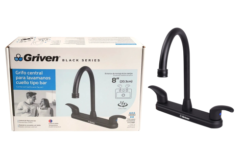 Kitchen Faucet Gooseneck Black 8" 2 Handle 