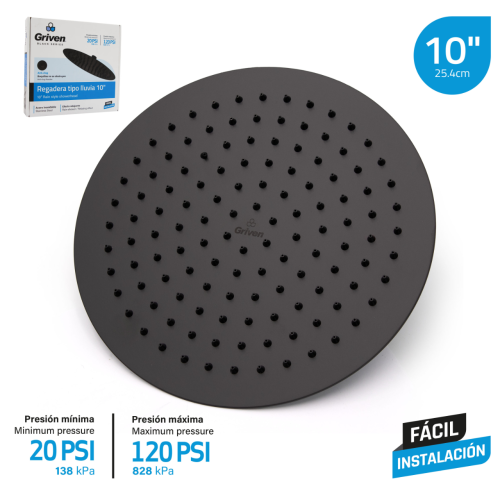 10" Rainstyle Black Round Head