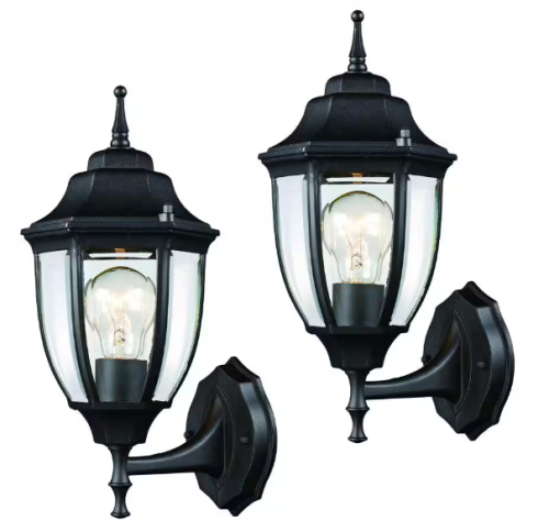 Fixture Wall Light Ext Black 2Pk