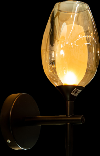 Modern Wall Lamp 1XG9-40W Black/Amber Glass Shade