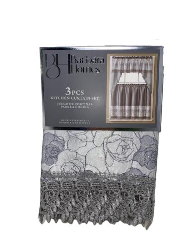 Kitchen Curtain 3pc Silver