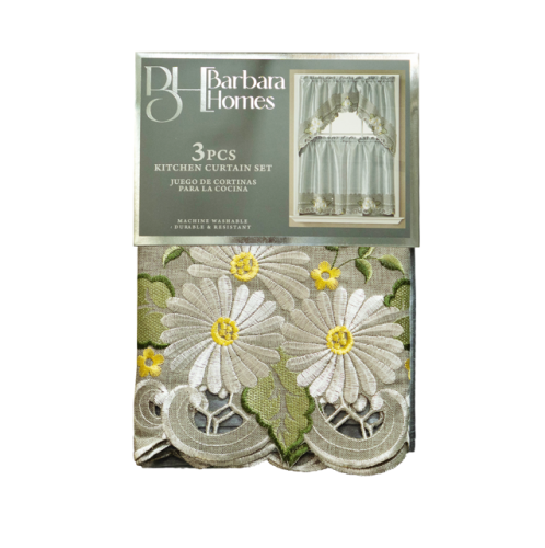 3pc Kitchen Curtain Set Silver