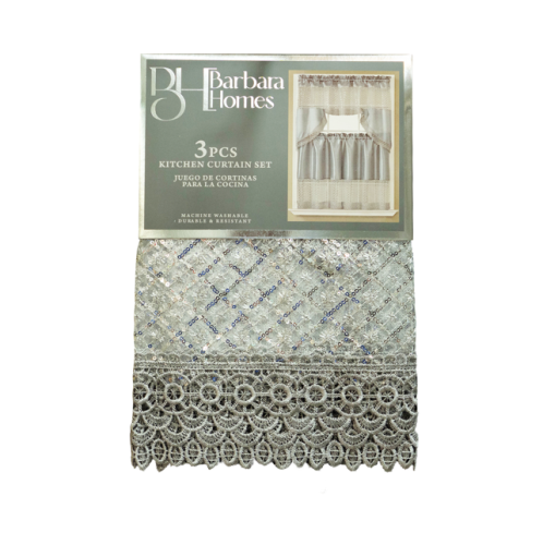 3pc Kitchen Curtain Set Gray
