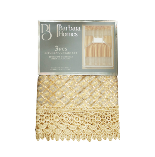 3pc Kitchen Curtain Set Gold