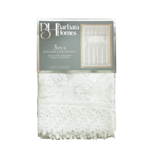 3pc Kitchen Curtain Set White