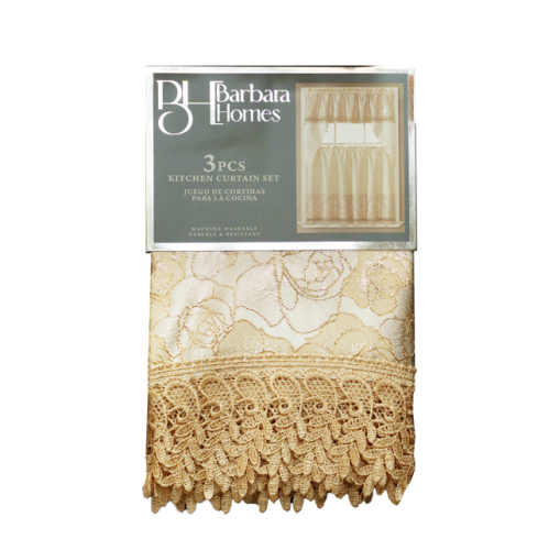 3pc Kitchen Curtain Set Beige