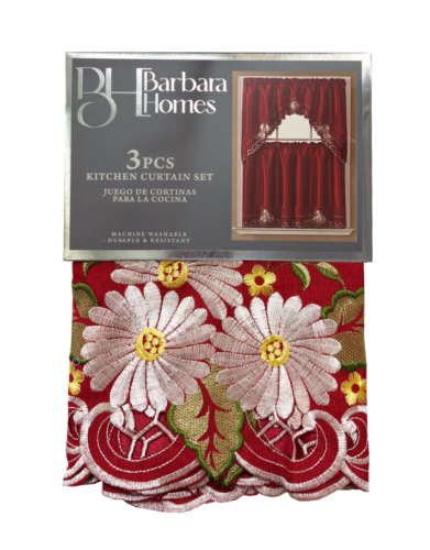 3pc Kitchen Curtain Set Burgundy
