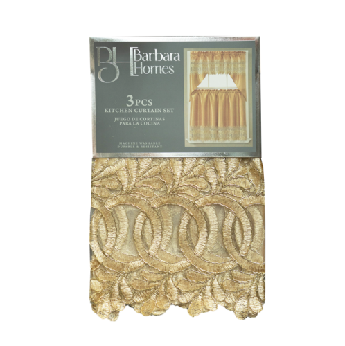 3pc Kitchen Curtain Set Gold