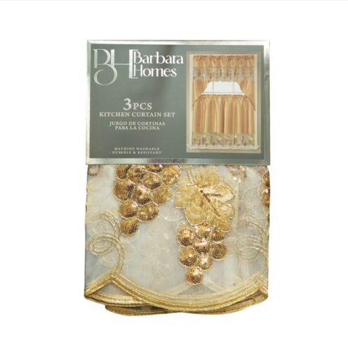 3pc Kitchen Curtain Set Gold