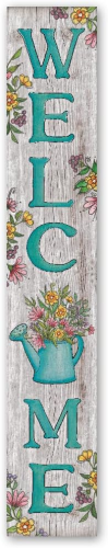 Sign 8x46.5"Welcome Teal Flowers