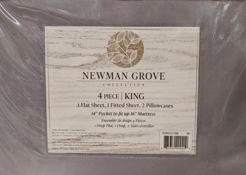 Bed Sheet Set 4pc King Grey