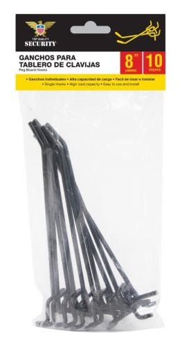 Peg Hooks 8" 10pc Black