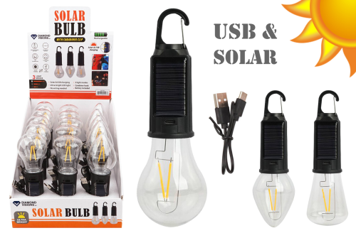 Solar & USB Bulb W Carabiner Clip