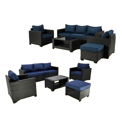 Patio Set Dark Coffee Dark Blue Flat Rattan