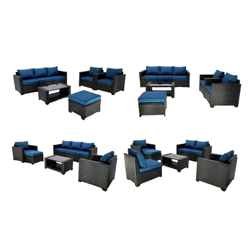 Patio Set Dark Coffee Peacock Blue Flat Rattan