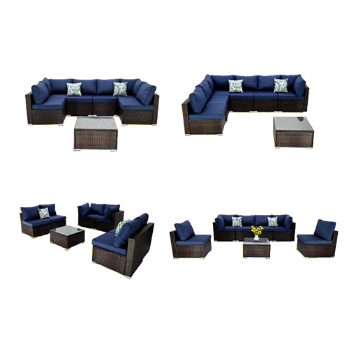 Patio Set Dark Blue w/Gradient Brown Rattan