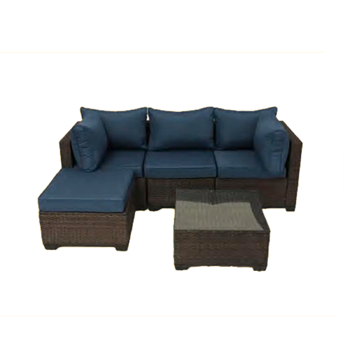 Patio Set Dark Blue w/Brown Flat Rattan