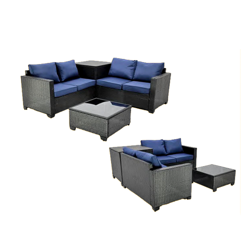 Patio Set Dark Blue w/Dark Coffee Flat Rattan