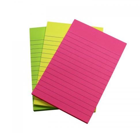 Lined sticky-notes 101 x 150 mm (4" x 6") - Neon (3/pk)