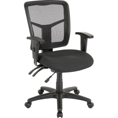 Lorell Executive High-back Mesh Chair - Black Fabric Seat - Gray Back - Black Steel, Plastic Frame - High Back - 5-star Base - Armrest - 1 Each