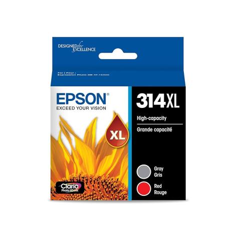 Epson T314XL922-S Gray & Red Ink Cartridge – High Capacity 2-Pack (Claria Photo HD)