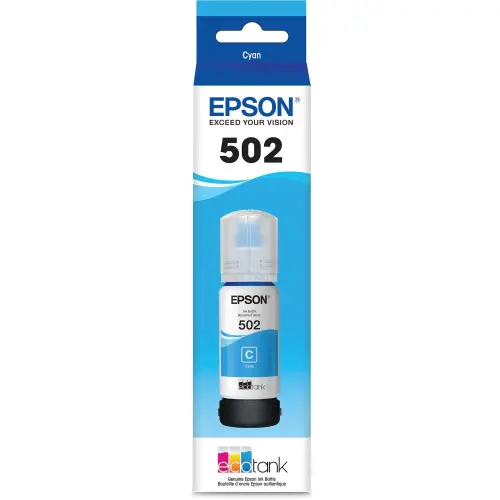 Epson T502220 (502) Cyan Ink Bottle – Ultra High-Capacity Dye Ink (~6,000-Page Yield)