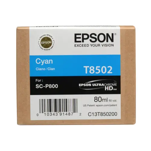 Epson T850200 (T850) UltraChrome?HD Cyan Ink Cartridge – 80?mL High-Capacity