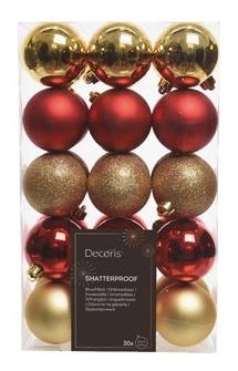 Decoris 2.4 In. Shatterproof Red/Gold Bauble Christmas Ornament (30-Pack)