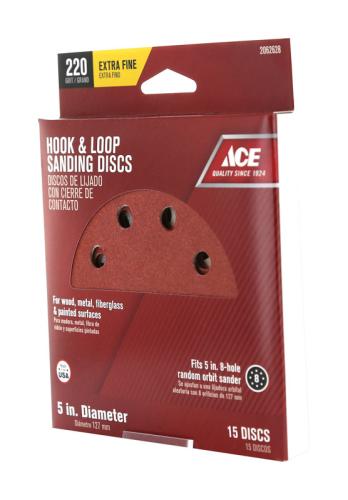 SANDDISC 5" 8HL HOOK/LOOP 220GR 15PK