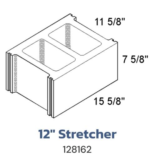 Oneonta Block 128162 - 12" X 8" X 16" Concrete Stretcher Block (72/Cube)