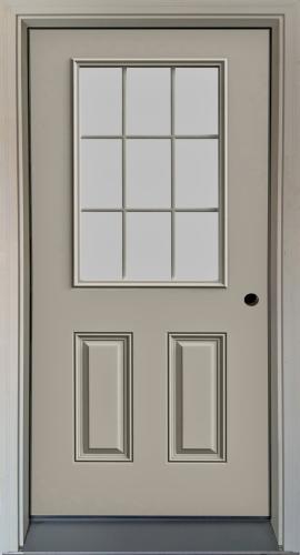 Jeld-Wen 2/8 X 6/8 SMOOTH-PRO 2 PNL/9 LT R.H. 4-9/16" FJP JAMB, SGL BORE, ZINC HINGES, ALUM MILL SILL, FJP BRICKMOULD CASING APPLIED