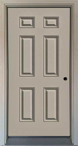 Jeld-Wen 3/0 X 6/8 SMOOTH-PRO 6 PANEL L.H. 4-9/16" FJP JAMB, SGL BORE, ZINC HINGES, ALUM MILL SILL, FJP BRICKMOULD CASING APPLIED