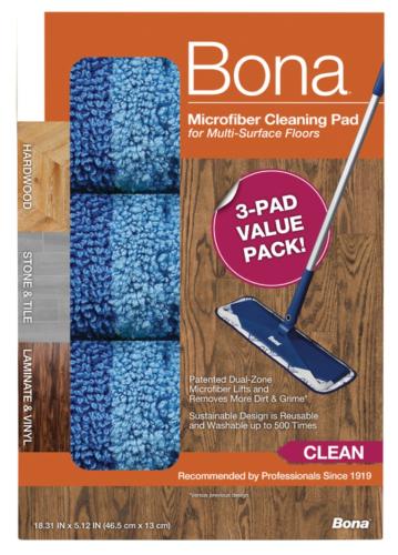 Bona AX003608 Cleaning Microfiber Mop Pad 18.31", 3 pk