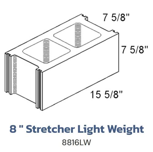 Oneonta Block 8816LW - 8" X 8" X 16" Light Weight Concrete Stretcher Block (108/Cube)