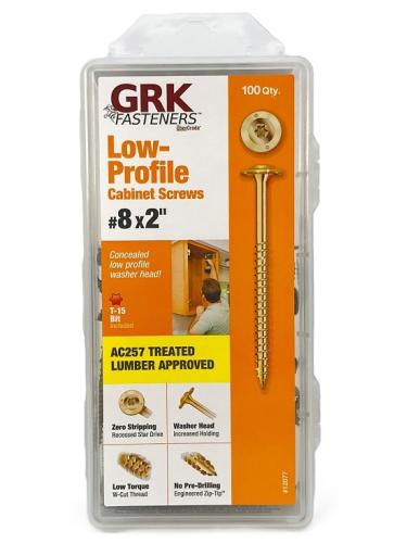 GRK Fasteners 113077 Cabinet Screw, #8 Thread, 2 in L, W-Cut Thread, Low-Profile, Washer Head, Star Drive, Steel, 100 PK