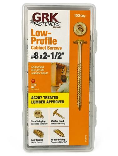 GRK Fasteners 113079 Cabinet Screw, #8 Thread, 2-1/2 in L, W-Cut Thread, Low-Profile, Washer Head, Star Drive, Steel