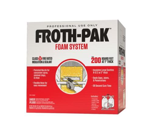 DUPONT SPRAY-FOAM 200SF FROTH-PAK CLASS A INSULATION/SEALANT 1" THICK=200SQFT COVERAGE AGED R-VALUE 6.2 AT 1" THICK