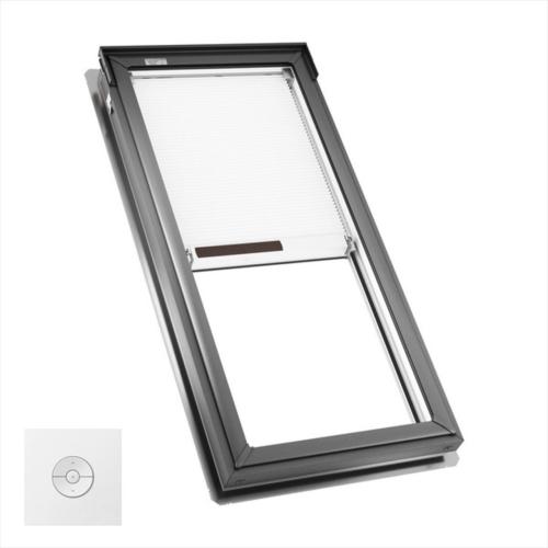VELUX FS S06 R.O.44 1/4 X 45 ¾" DECK MOUNT FIXED WHITE INTERIOR,PRE-INSTALLED WHITE ROOM DARKENING SOLAR POWERED SHADE W/REMOTE, LAMINATED SAFETY GLASS,