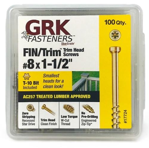 GRK Fasteners FIN/Trim 119724 Finishing Screw, #8 Thread, 1-1/2 in L, Trim Head, Star Drive, Zip-Tip Point, Steel