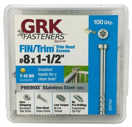 GRK Fasteners 37724 Screw, 1-1/2 in L, Trim Head, Stainless Steel