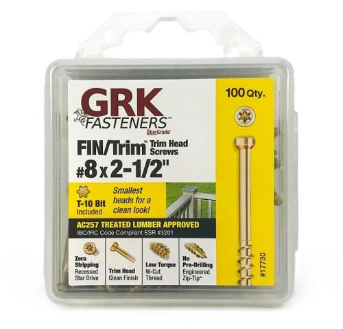 GRK Fasteners FIN/Trim 119730 Finishing Screw, #8 Thread, 2-1/2 in L, Trim Head, Star Drive, Zip-Tip Point, Steel