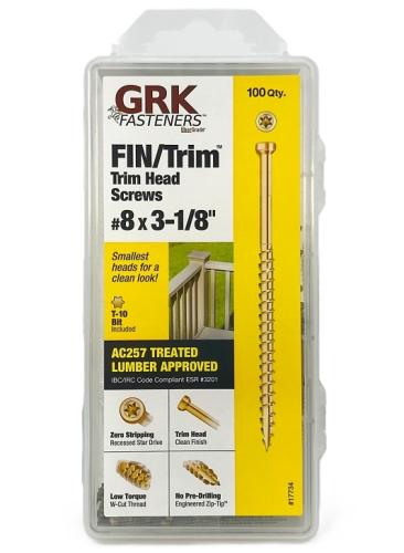 GRK Fasteners FIN/Trim 119734 Finishing Screw, #8 Thread, 3-1/8 in L, Trim Head, Star Drive, Zip-Tip Point, Steel