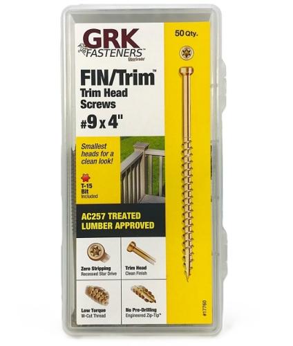 GRK Fasteners FIN/Trim 117760 Finishing Screw, #9 Thread, 4 in L, Trim Head, Star Drive, Zip-Tip Point, Steel, Climatek