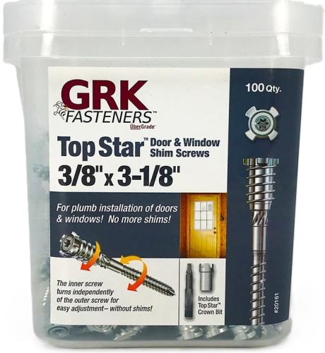 GRK Fasteners TOP STAR 20161 Shim Screw, 3/8 in Thread, 3-1/8 in L, Flat Head, Star Drive, Steel, Zinc, 100 BX