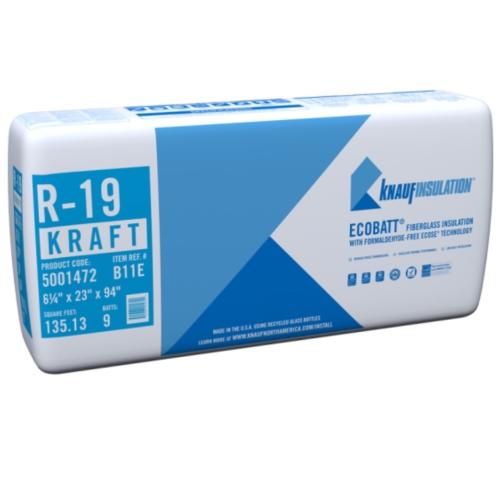 Knauf R19 Kraft 6¼" X 23" - 94"  135.13SF - 9 Batts Per Bundle