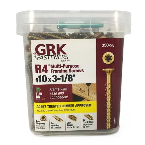 GRK Fasteners R4 01137 Framing Screw, #10 Thread, 3-1/8 in L, Star Drive, Steel, Climatek, 350 PK