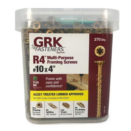 GRK Fasteners R4 01141 Framing Screw, #10 Thread, 4 in L, Star Drive, Steel, Climatek, 270 PK