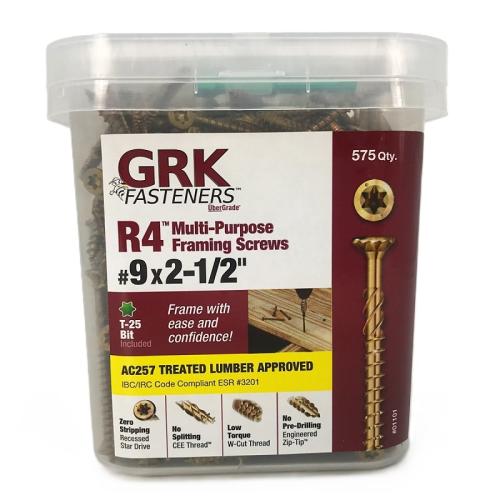 GRK Fasteners R4 01101 Framing Screw, #9 Thread, 2-1/2 in L, Star Drive, Steel, Climatek, 575 PK