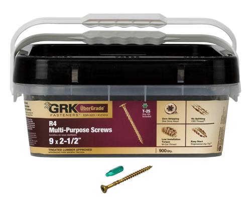 GRK Fasteners R4 121010 Screw, #9 Thread, 2-1/2 in L, Bugle Head, Star Drive, Self-Drilling, Self-Tapping Point, Steel
